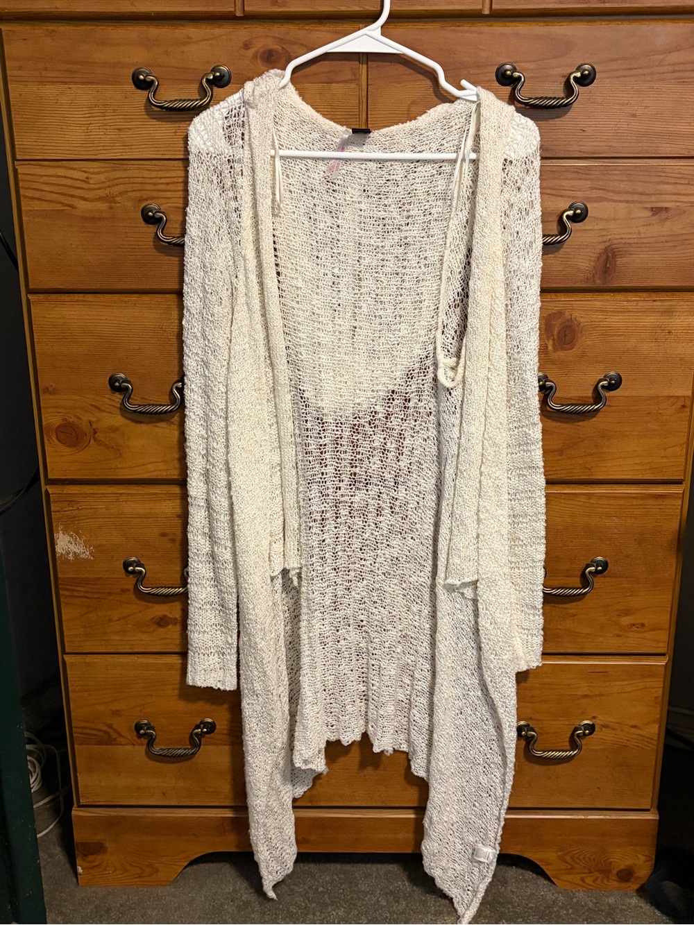 Love By Design Cream Open-Knit Hooded Cardigan